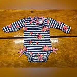 Ruffle Butts Navy Striped Floral Swimsuit